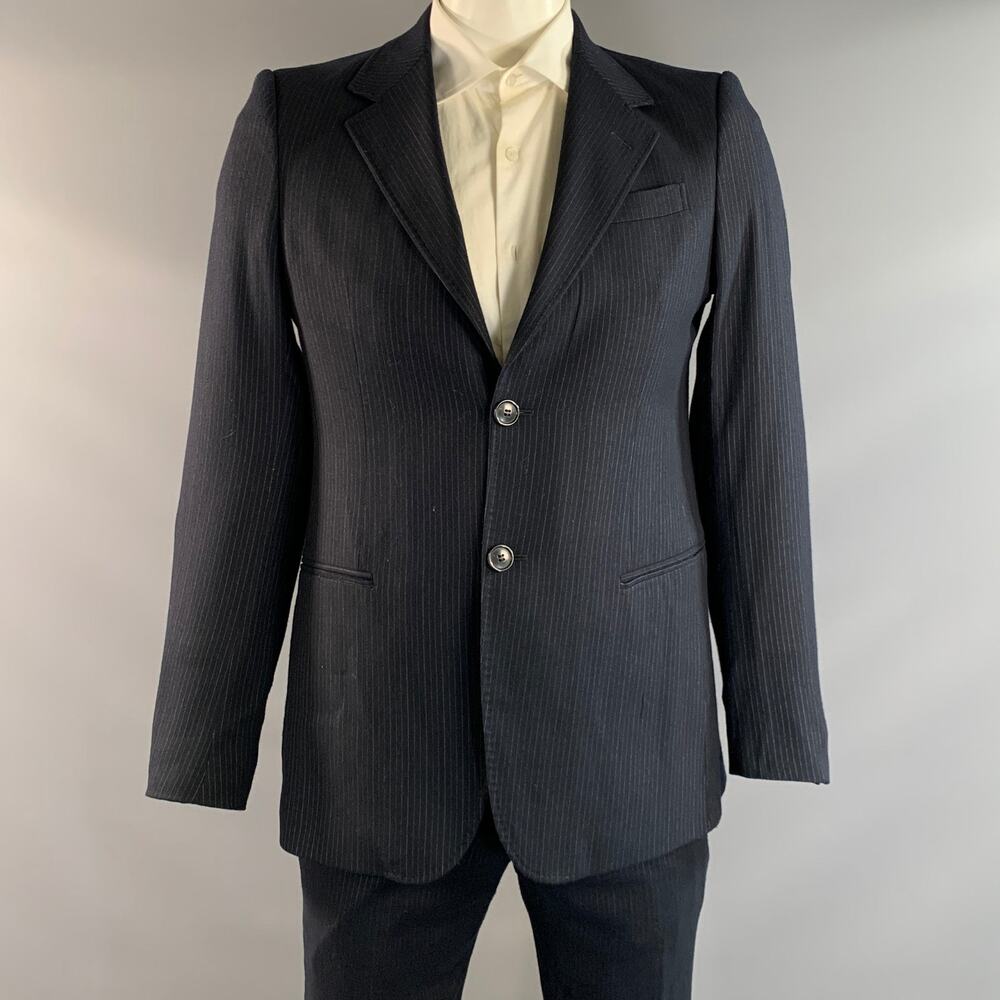 EMPORIO ARMANI Chest Size 40 Navy White Pinstripe Wool Blend 34 30 Suit